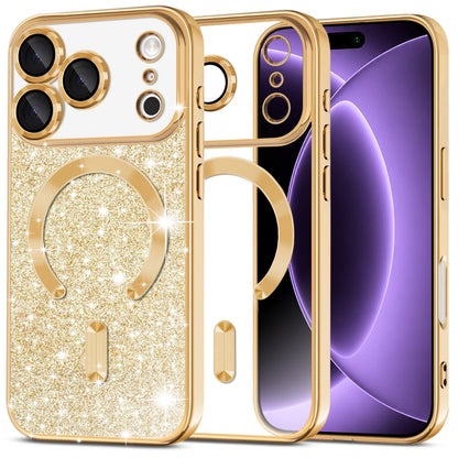 Калъф MagSafe за Apple iPhone 18 Pro / 17 Pro, Techsuit, Luxury Glitter, Златист
