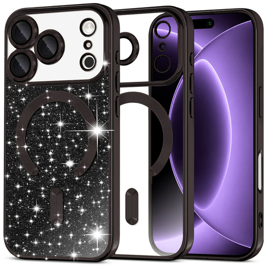 Калъф MagSafe за Apple iPhone 18 Pro / 17 Pro, Techsuit, Luxury Glitter, Черен