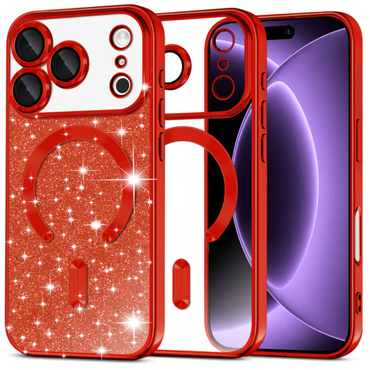 Калъф MagSafe за Apple iPhone 18 Pro / 17 Pro, Techsuit, Luxury Glitter, Червен