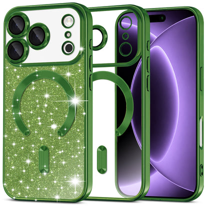 Калъф MagSafe за Apple iPhone 18 Pro / 17 Pro, Techsuit, Luxury Glitter, Тъмнозелен