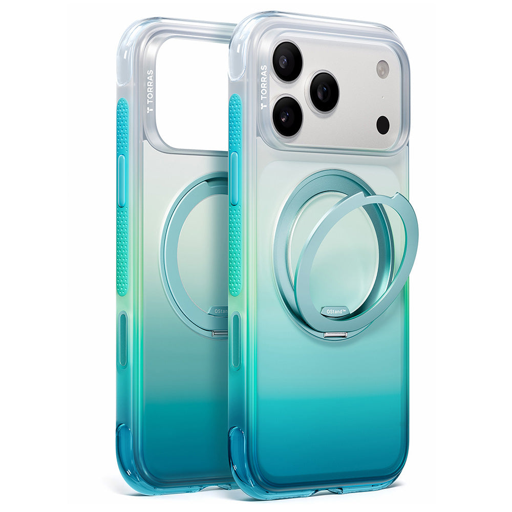 MagSafe Case for Apple iPhone 18 Pro / 17 Pro, Torras, Ostand O3 Air Gradient, Green Blue