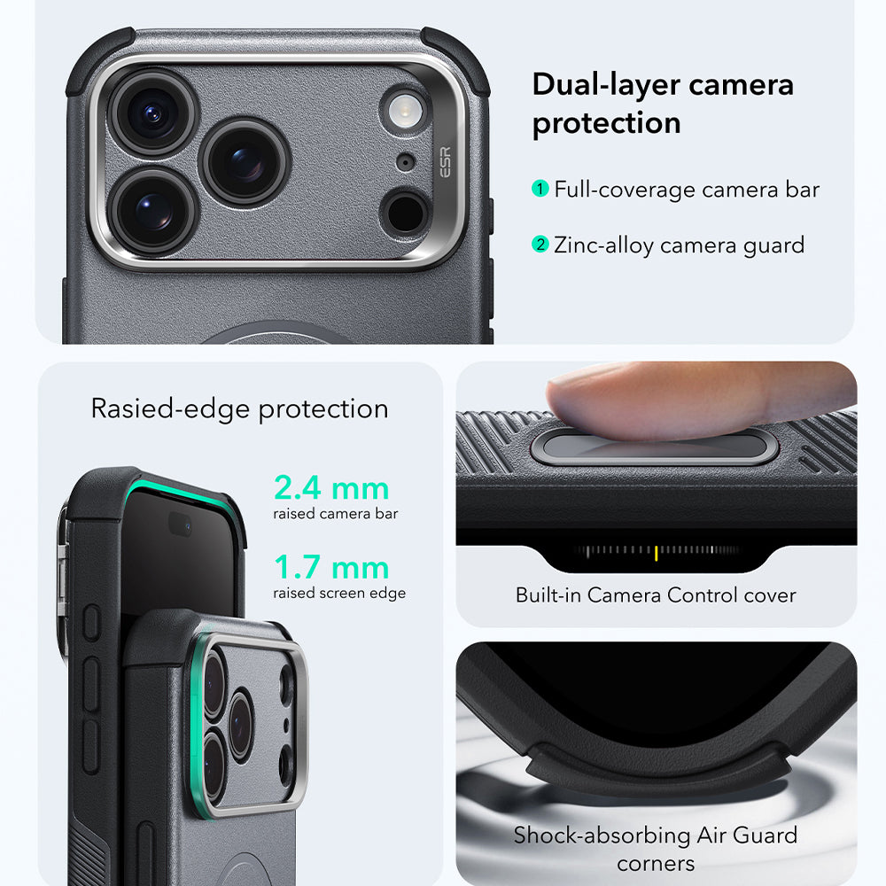MagSafe Case for Apple iPhone 18 Pro Max / 17 Pro Max, ESR, Cyber Armor Kickstand, Gray