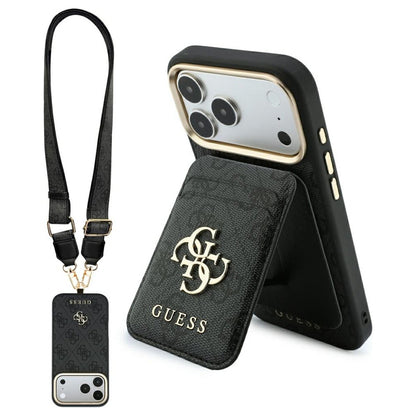 Калъф MagSafe за Apple iPhone 18 Pro Max / 17 Pro Max, Guess, 4G Cardslot & Big Strap, черен