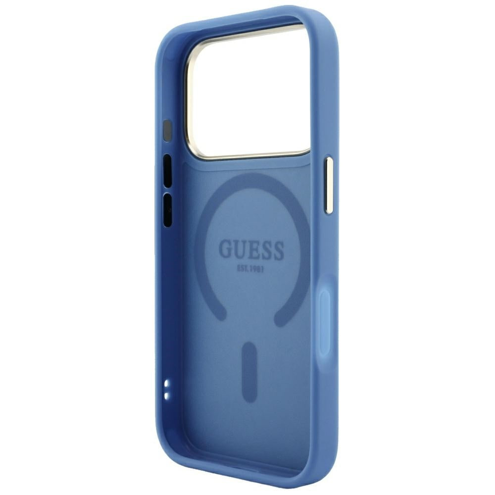 Калъф MagSafe за Apple iPhone 18 Pro Max / 17 Pro Max, Guess, 4G Embossed Classic, Син