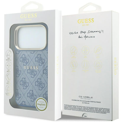 Калъф MagSafe за Apple iPhone 18 Pro Max / 17 Pro Max, Guess, 4G Embossed Classic, Син