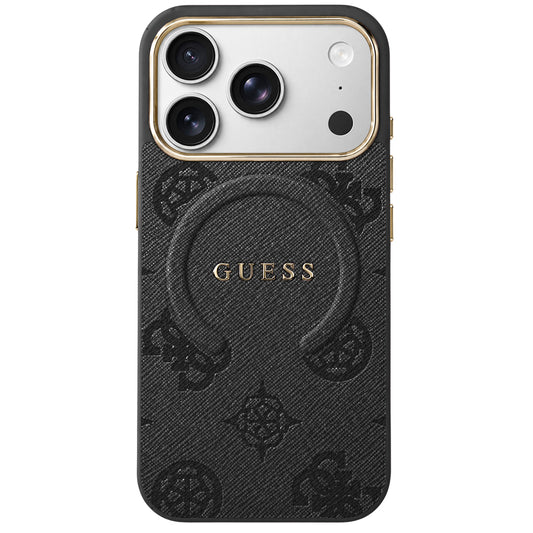 Калъф MagSafe за Apple iPhone 18 Pro Max / 17 Pro Max, Guess, 4G релефен пръстен с класическо лого, черен