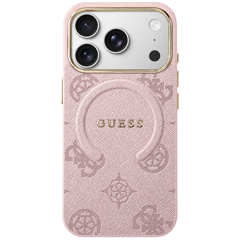 Калъф MagSafe за Apple iPhone 18 Pro Max / 17 Pro Max, Guess, 4G релефен пръстен с класическо лого, розов