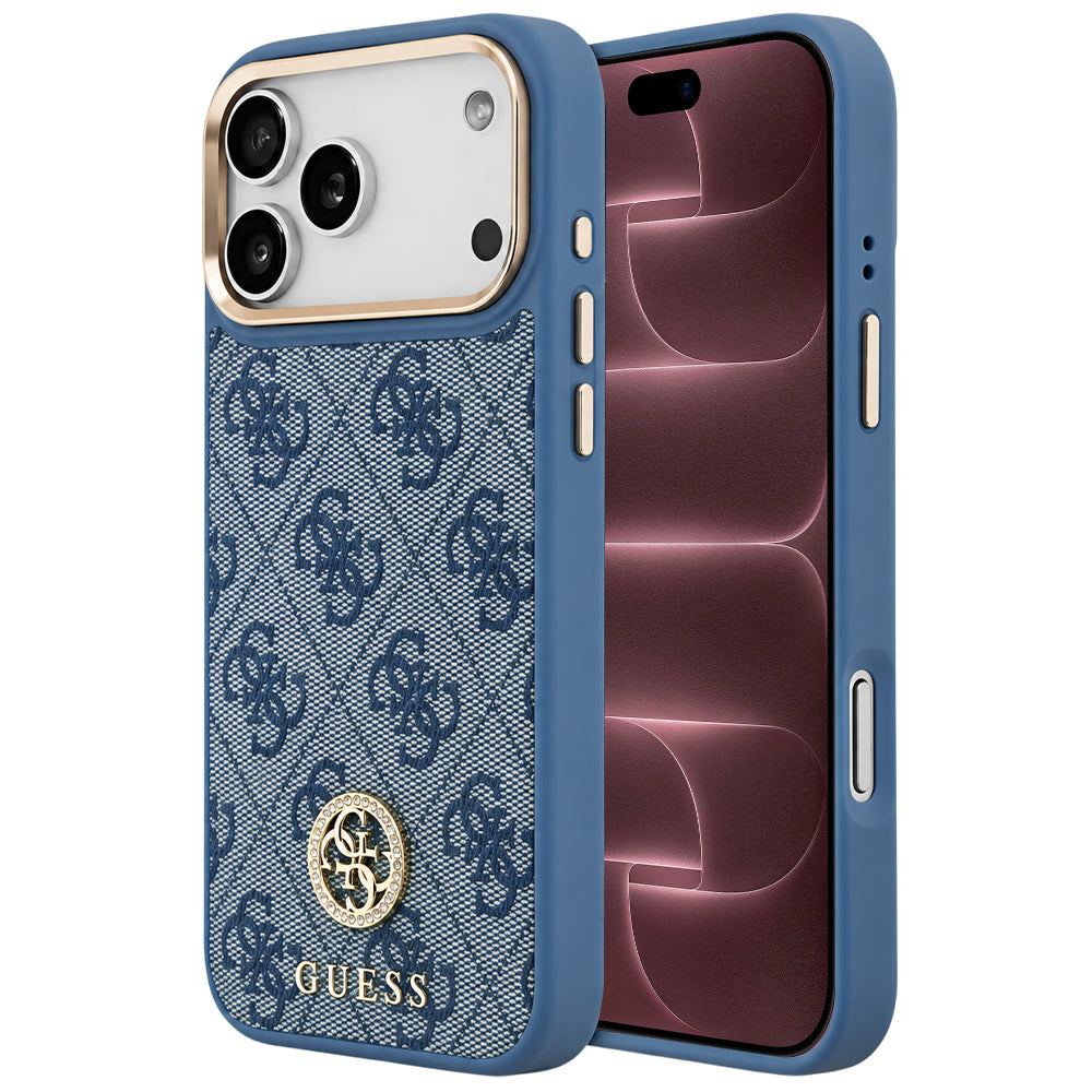 Калъф MagSafe за Apple iPhone 18 Pro Max / 17 Pro Max, Guess, 4G Strass Logo, синя