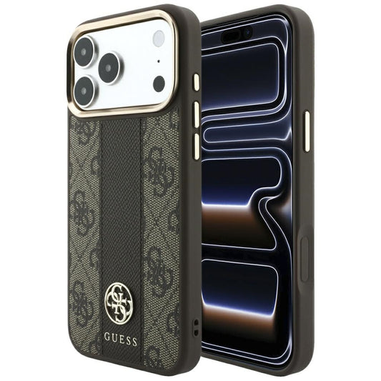 Калъф MagSafe за Apple iPhone 18 Pro Max / 17 Pro Max, Guess, 4G Stripe Round Classic Logo, Кафяв