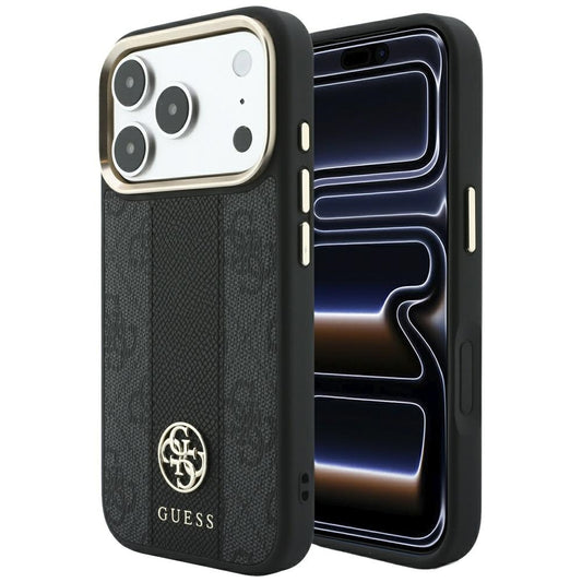 Калъф MagSafe за Apple iPhone 18 Pro Max / 17 Pro Max, Guess, 4G Stripe Round Classic Logo, Черен