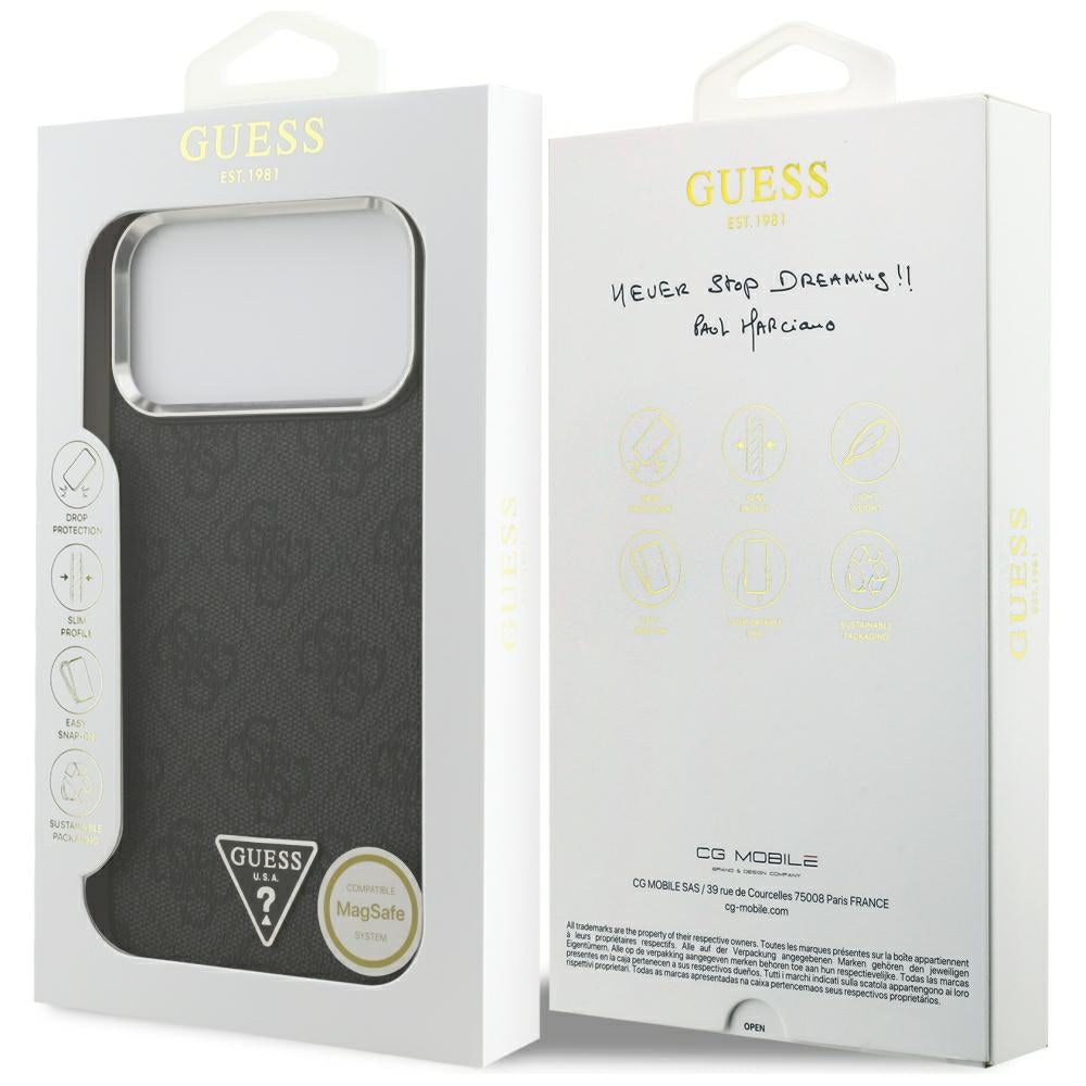 Калъф MagSafe за Apple iPhone 18 Pro Max / 17 Pro Max, Guess, 4G Triangle Logo, Черен