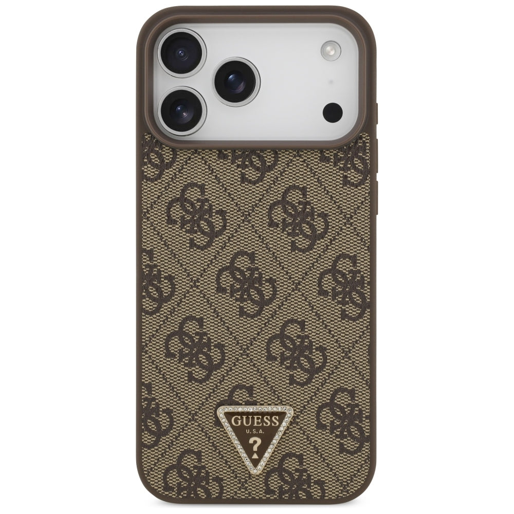 Калъф MagSafe за Apple iPhone 18 Pro Max / 17 Pro Max, Guess, 4G Triangle Strass, Кафяв