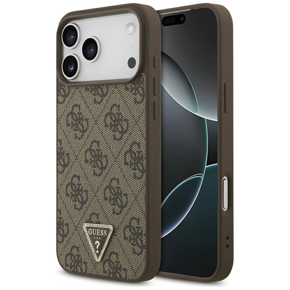 Калъф MagSafe за Apple iPhone 18 Pro Max / 17 Pro Max, Guess, 4G Triangle Strass, Кафяв