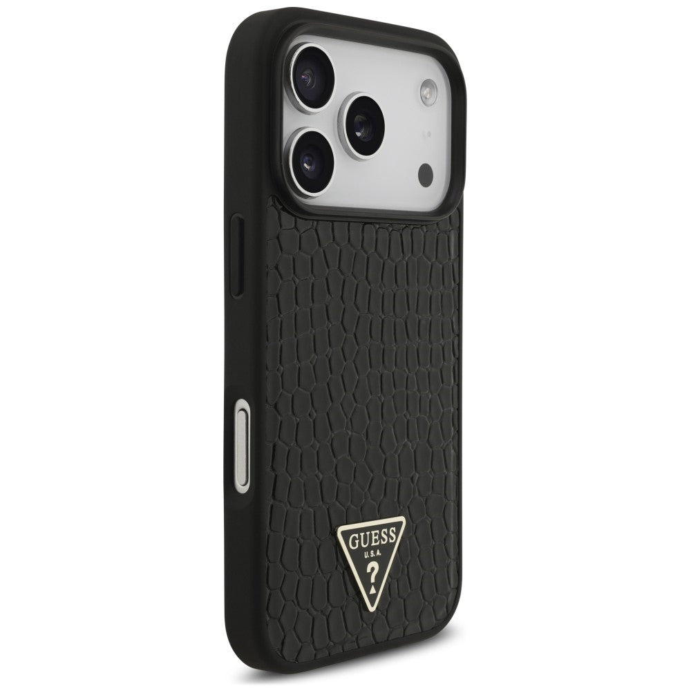 MagSafe Case for Apple iPhone 18 Pro Max / 17 Pro Max, Guess, Croco Triangle Logo, Black