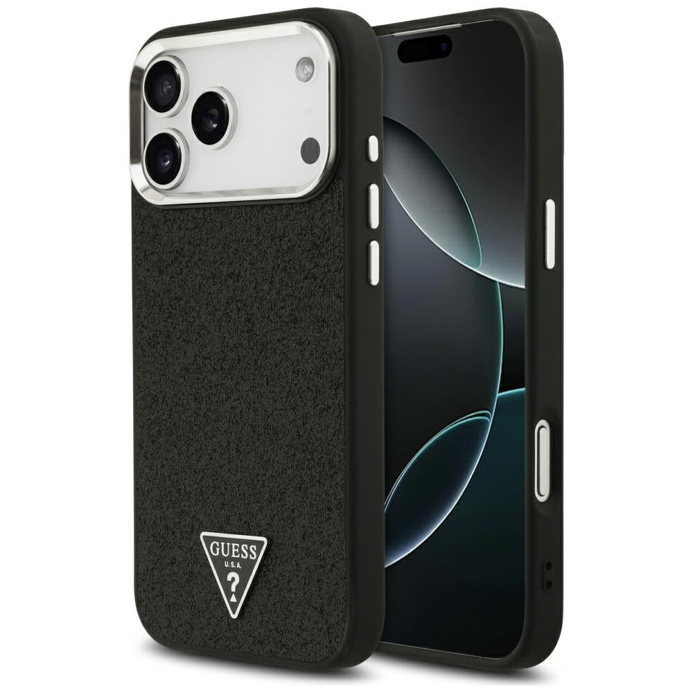 Калъф MagSafe за Apple iPhone 18 Pro Max / 17 Pro Max, Guess, Glitter Triangle Logo, Черен
