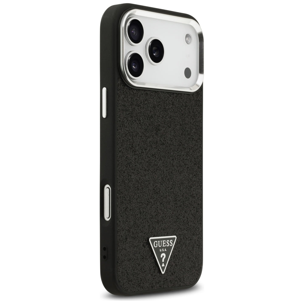 Калъф MagSafe за Apple iPhone 18 Pro Max / 17 Pro Max, Guess, Glitter Triangle Logo, Черен