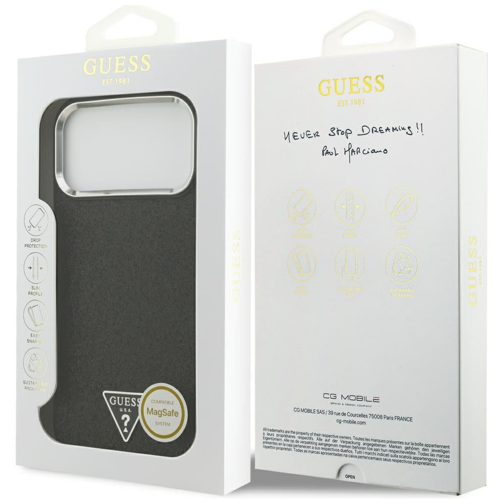 Калъф MagSafe за Apple iPhone 18 Pro Max / 17 Pro Max, Guess, Glitter Triangle Logo, Черен
