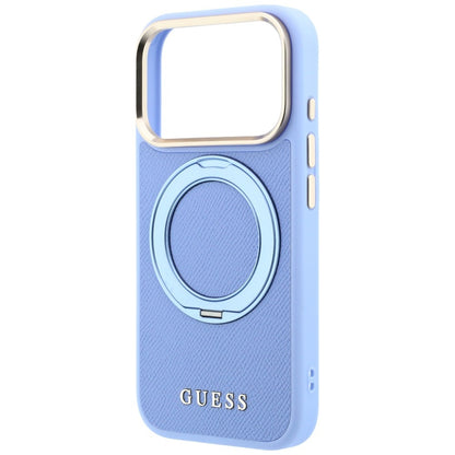MagSafe Case for Apple iPhone 18 Pro Max / 17 Pro Max, Guess, Grained Ring Stand 360 Classic, Blue