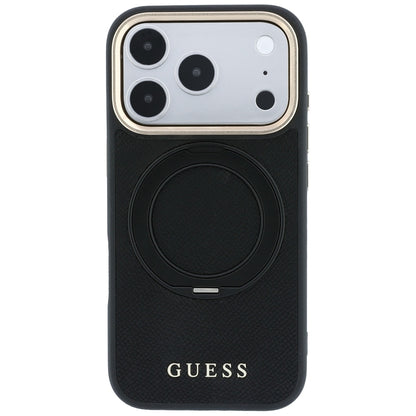 Калъф MagSafe за Apple iPhone 18 Pro Max / 17 Pro Max, Guess, Grained Ring Stand 360 Classic, черен