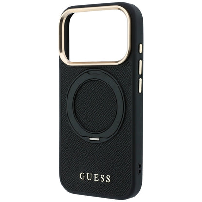 Калъф MagSafe за Apple iPhone 18 Pro Max / 17 Pro Max, Guess, Grained Ring Stand 360 Classic, черен