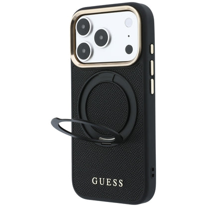 Калъф MagSafe за Apple iPhone 18 Pro Max / 17 Pro Max, Guess, Grained Ring Stand 360 Classic, черен
