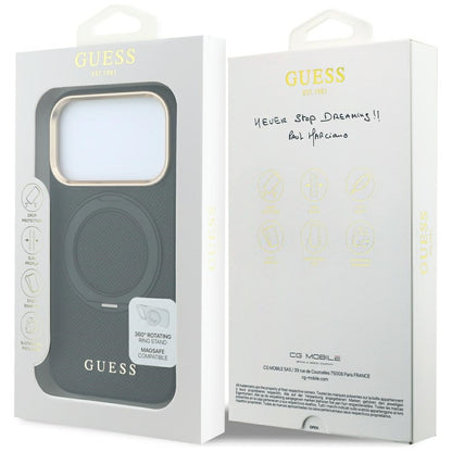 Калъф MagSafe за Apple iPhone 18 Pro Max / 17 Pro Max, Guess, Grained Ring Stand 360 Classic, черен