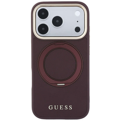 Калъф MagSafe за Apple iPhone 18 Pro Max / 17 Pro Max, Guess, Grained Ring Stand 360 Classic, Бордо