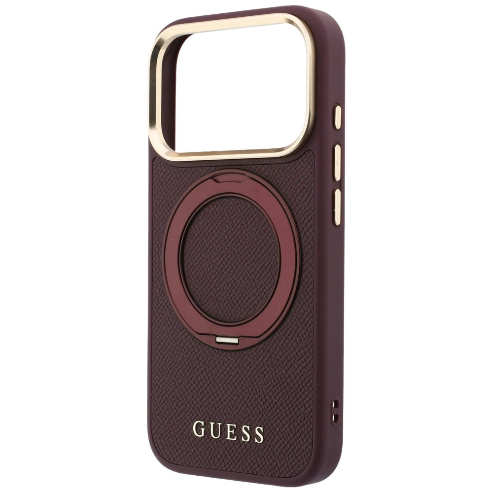 Калъф MagSafe за Apple iPhone 18 Pro Max / 17 Pro Max, Guess, Grained Ring Stand 360 Classic, Бордо