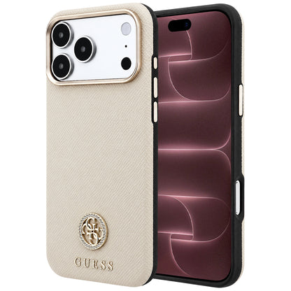 MagSafe Case for Apple iPhone 18 Pro Max / 17 Pro Max, Guess, Grained Round Strass Logo, Beige