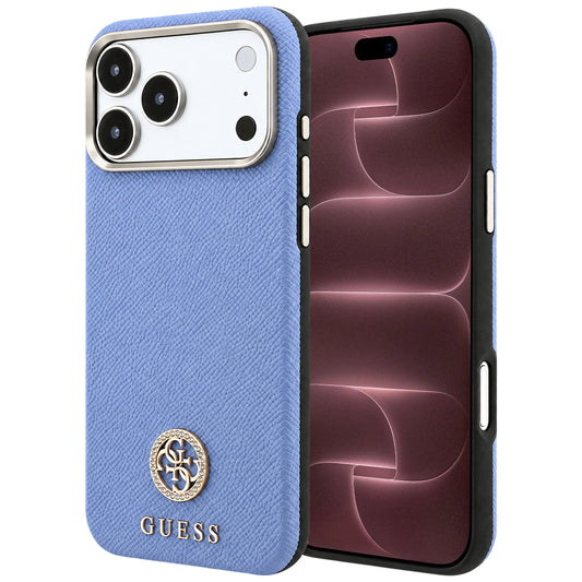 Калъф MagSafe за Apple iPhone 18 Pro Max / 17 Pro Max, Guess, Зърнест Кръгъл Лого с Кристали, Син