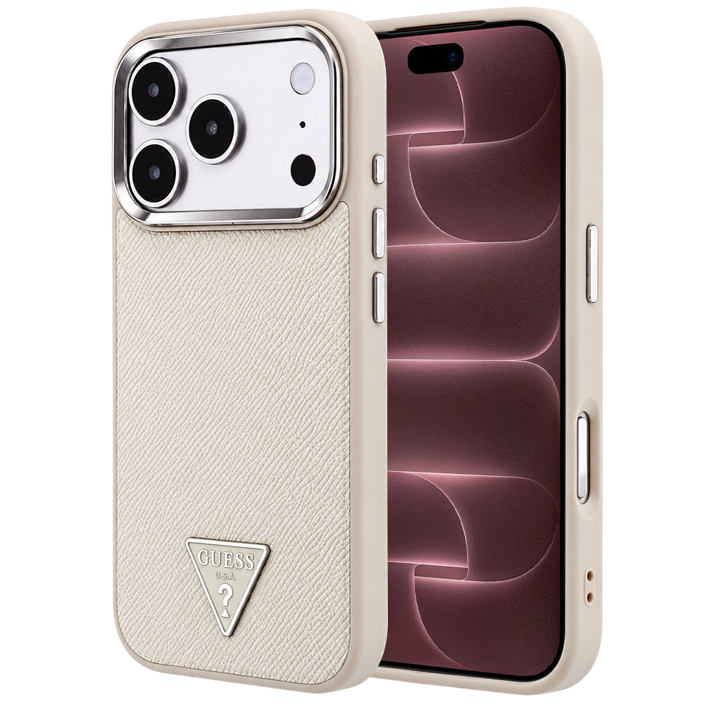 Калъф MagSafe за Apple iPhone 18 Pro Max / 17 Pro Max, Guess, Гранулирано триъгълно лого, Бежов