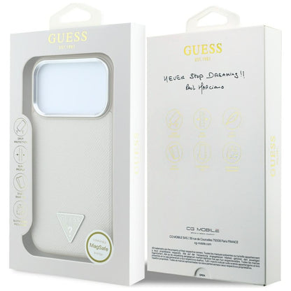 Калъф MagSafe за Apple iPhone 18 Pro Max / 17 Pro Max, Guess, Гранулирано триъгълно лого, Бежов