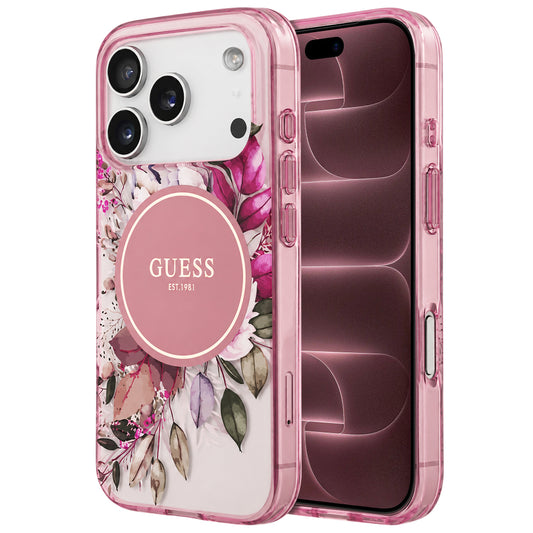 Калъф MagSafe за Apple iPhone 18 Pro Max / 17 Pro Max, Guess, IML Flower & Tonal Circle, розов