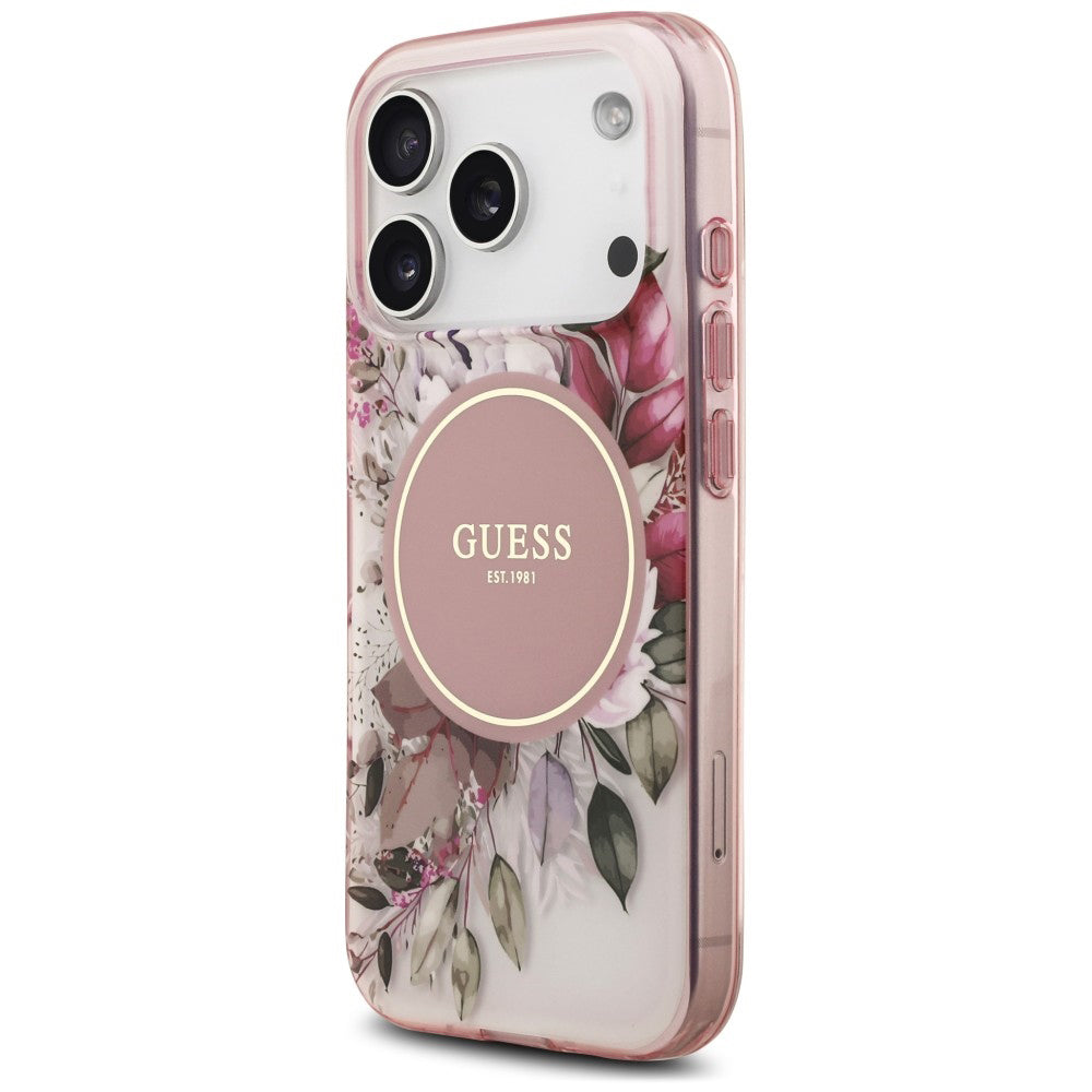 MagSafe Case for Apple iPhone 18 Pro Max / 17 Pro Max, Guess, IML Flower & Tonal Circle, Pink