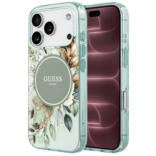 Калъф MagSafe за Apple iPhone 18 Pro Max / 17 Pro Max, Guess, IML Flower & Tonal Circle, зелен