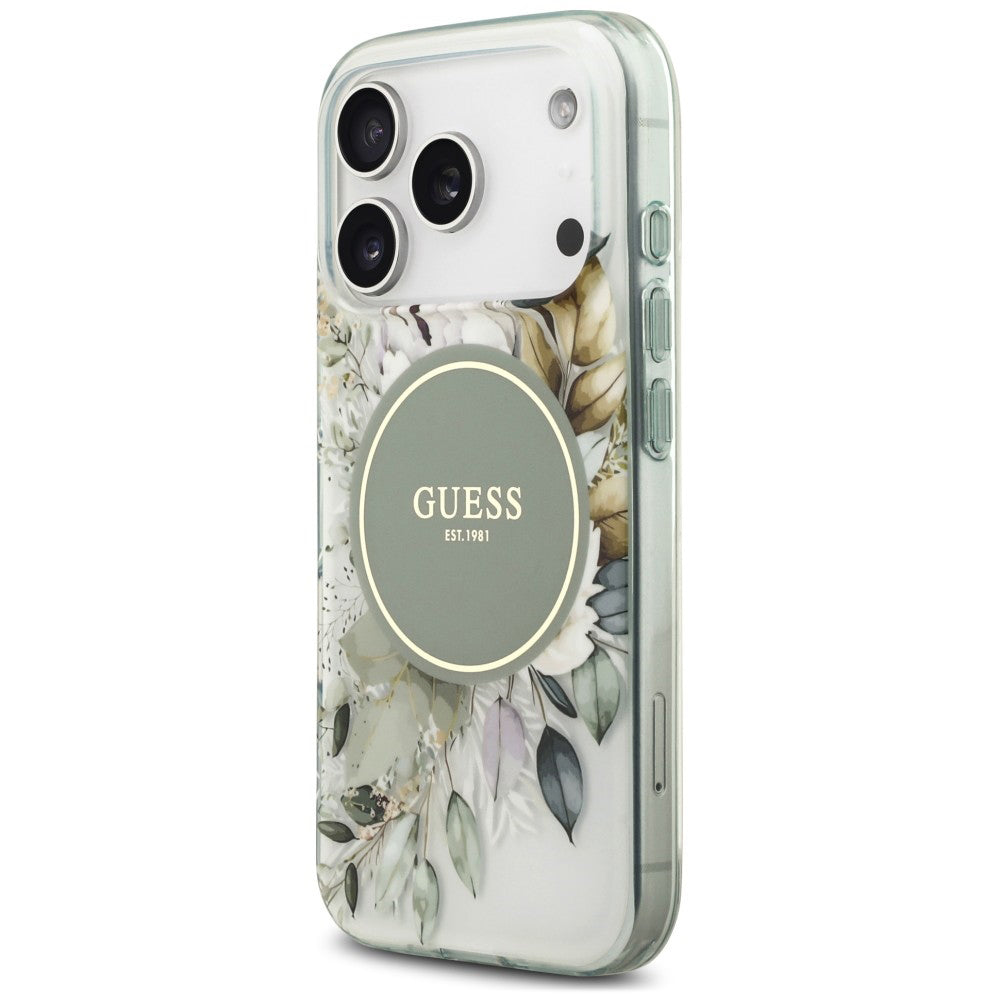MagSafe Case for Apple iPhone 18 Pro Max / 17 Pro Max, Guess, IML Flower & Tonal Circle, Green
