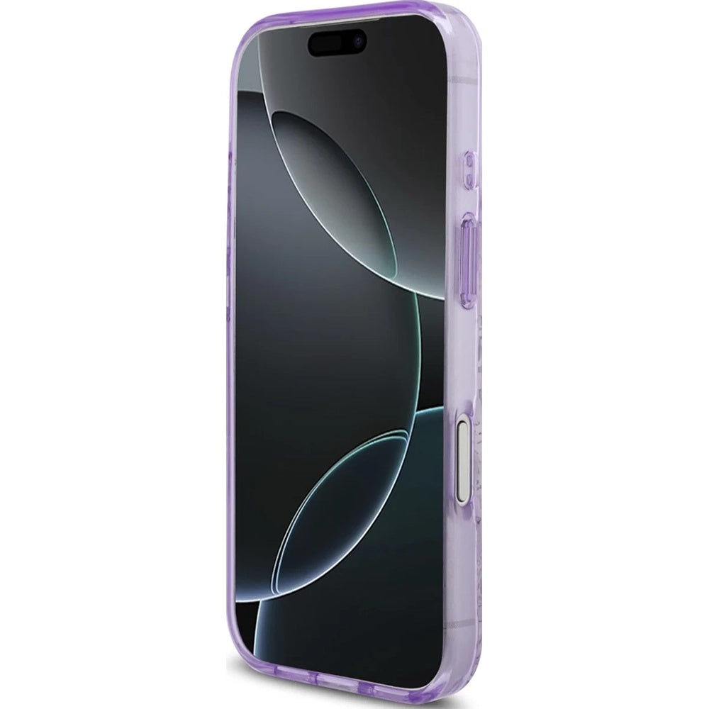 Калъф MagSafe за Apple iPhone 18 Pro Max / 17 Pro Max, Guess, IML Flowers with Pearl Strap, лилав