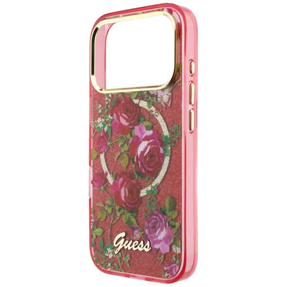 Калъф MagSafe за Apple iPhone 18 Pro Max / 17 Pro Max, Guess, IML Glitter Blossom Roses, Бордо