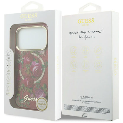 Калъф MagSafe за Apple iPhone 18 Pro Max / 17 Pro Max, Guess, IML Glitter Blossom Roses, Бордо