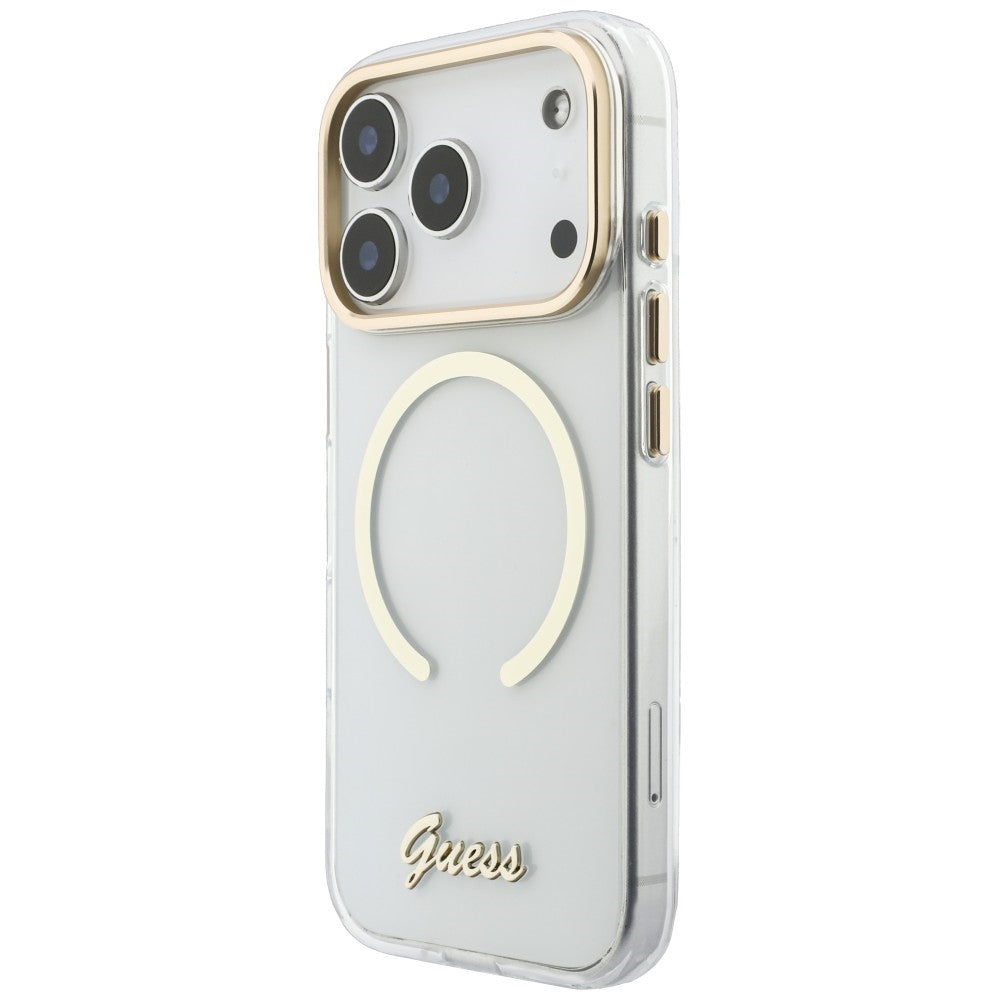 MagSafe Case for Apple iPhone 18 Pro Max / 17 Pro Max, Guess, IML Script Metal, Transparent