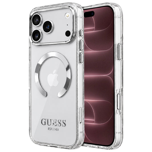 Калъф MagSafe за Apple iPhone 18 Pro Max / 17 Pro Max, Guess, Metal Outline, Сребрист