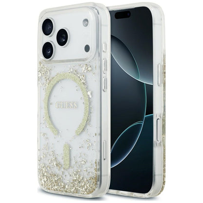 Калъф MagSafe за Apple iPhone 18 Pro Max / 17 Pro Max, Guess, смолисто дъно с брокат, златист
