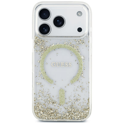 Калъф MagSafe за Apple iPhone 18 Pro Max / 17 Pro Max, Guess, смолисто дъно с брокат, златист
