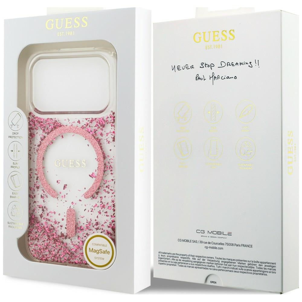 Калъф MagSafe за Apple iPhone 18 Pro Max / 17 Pro Max, Guess, Resin Bottom Glitter, Розов