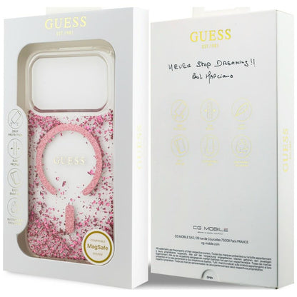 Калъф MagSafe за Apple iPhone 18 Pro Max / 17 Pro Max, Guess, Resin Bottom Glitter, Розов