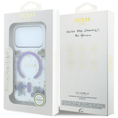 MagSafe Case for Apple iPhone 18 Pro Max / 17 Pro Max, Guess, Resin Flowers and Glitter, Purple