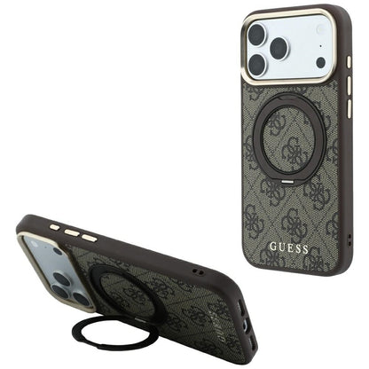 MagSafe Case for Apple iPhone 18 Pro Max / 17 Pro Max, Guess, Ring Stand 360 4G Classic Logo, Brown