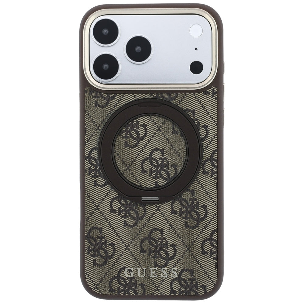 MagSafe Case for Apple iPhone 18 Pro Max / 17 Pro Max, Guess, Ring Stand 360 4G Classic Logo, Brown