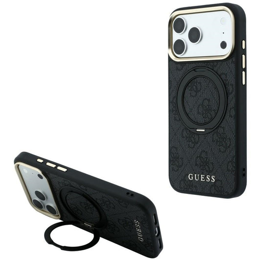 Калъф MagSafe за Apple iPhone 18 Pro Max / 17 Pro Max, Guess, Ring Stand Classic Logo, Черен