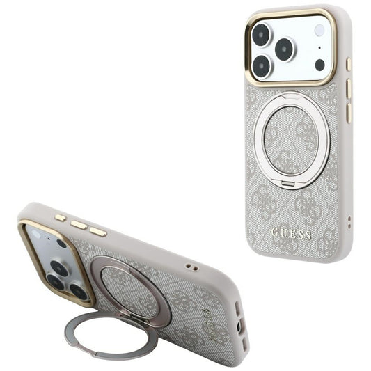 Калъф MagSafe за Apple iPhone 18 Pro Max / 17 Pro Max, Guess, Ring Stand Classic Logo, Розов